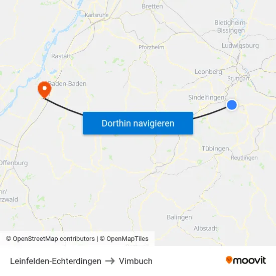Leinfelden-Echterdingen to Vimbuch map
