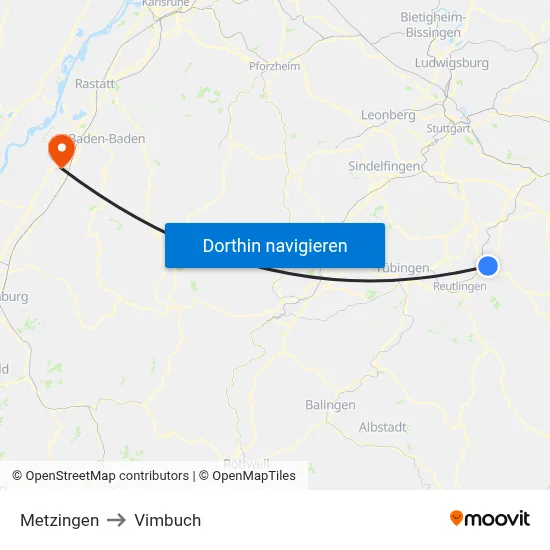 Metzingen to Vimbuch map