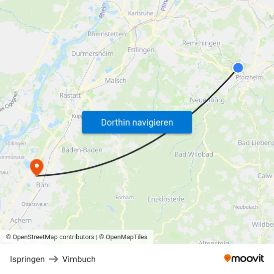 Ispringen to Vimbuch map