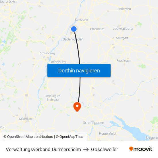 Verwaltungsverband Durmersheim to Göschweiler map