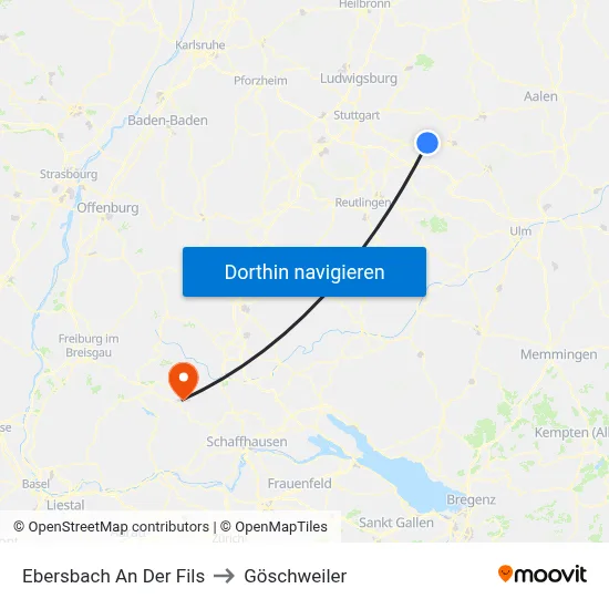 Ebersbach An Der Fils to Göschweiler map