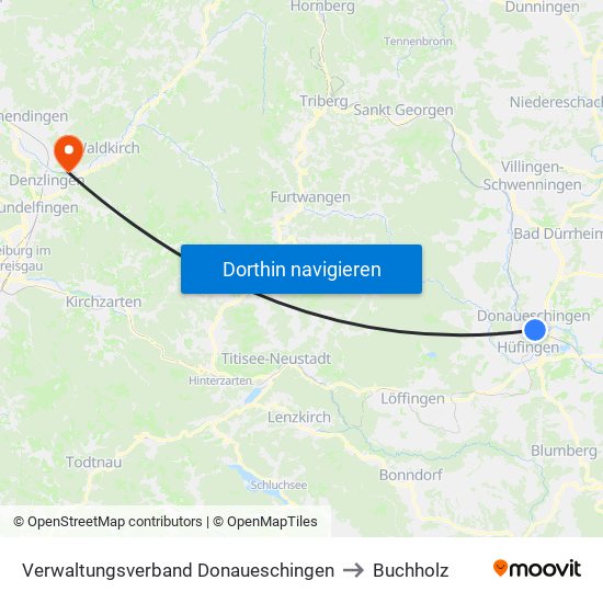 Verwaltungsverband Donaueschingen to Buchholz map