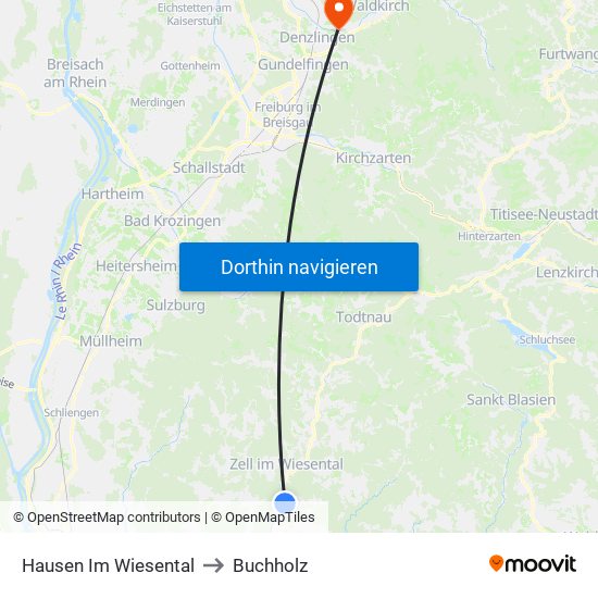 Hausen Im Wiesental to Buchholz map