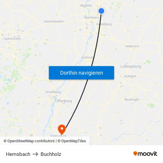 Hemsbach to Buchholz map