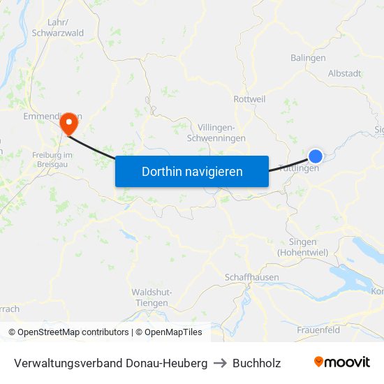 Verwaltungsverband Donau-Heuberg to Buchholz map