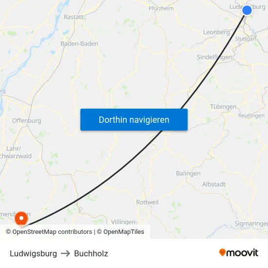 Ludwigsburg to Buchholz map