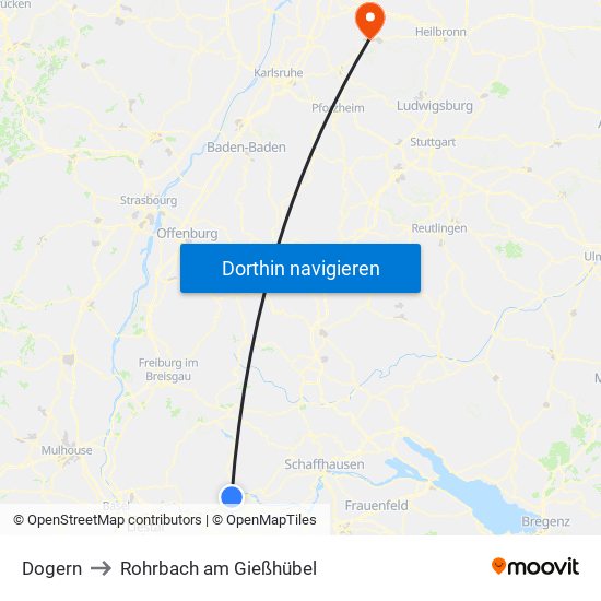 Dogern to Rohrbach am Gießhübel map