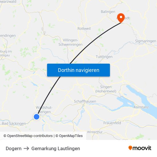 Dogern to Gemarkung Lautlingen map