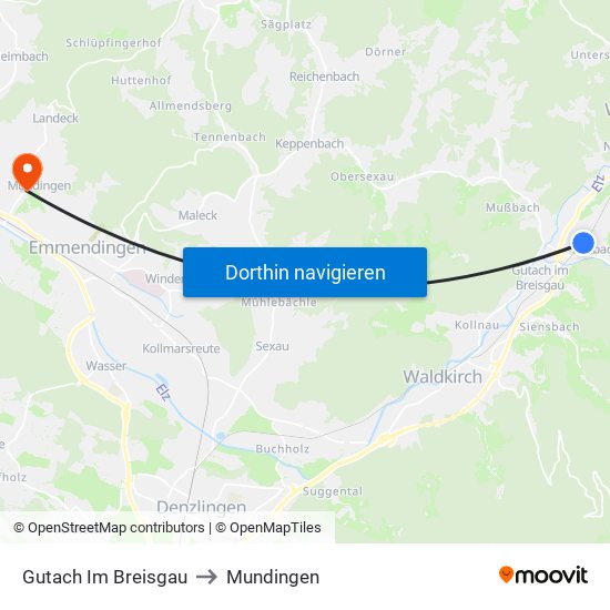 Gutach Im Breisgau to Mundingen map