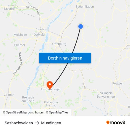 Sasbachwalden to Mundingen map