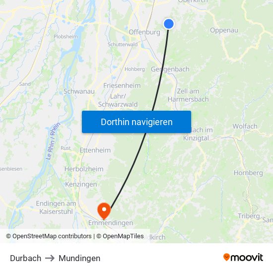 Durbach to Mundingen map