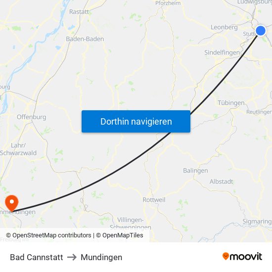 Bad Cannstatt to Mundingen map