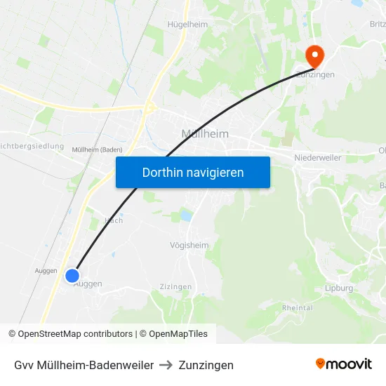 Gvv Müllheim-Badenweiler to Zunzingen map