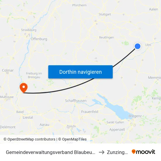 Gemeindeverwaltungsverband Blaubeuren to Zunzingen map