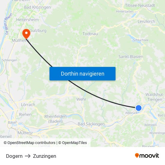 Dogern to Zunzingen map