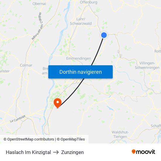 Haslach Im Kinzigtal to Zunzingen map
