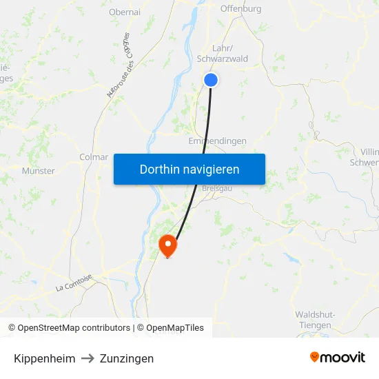 Kippenheim to Zunzingen map