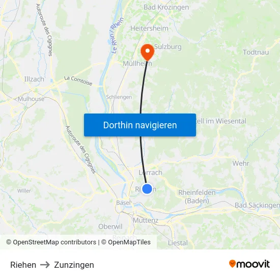 Riehen to Zunzingen map