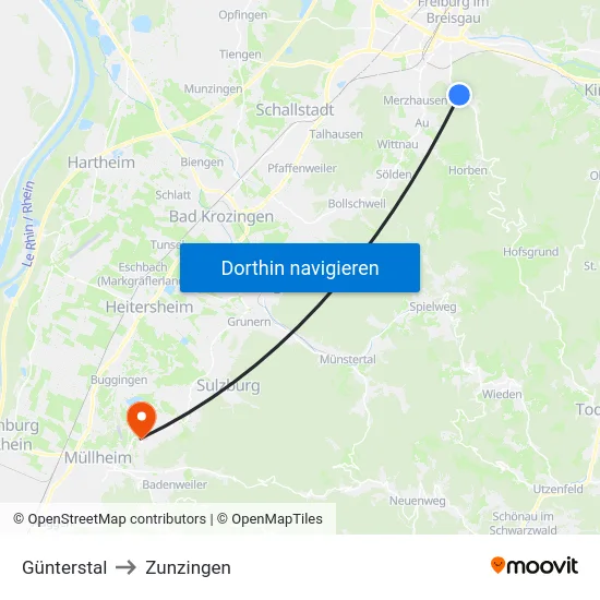 Günterstal to Zunzingen map