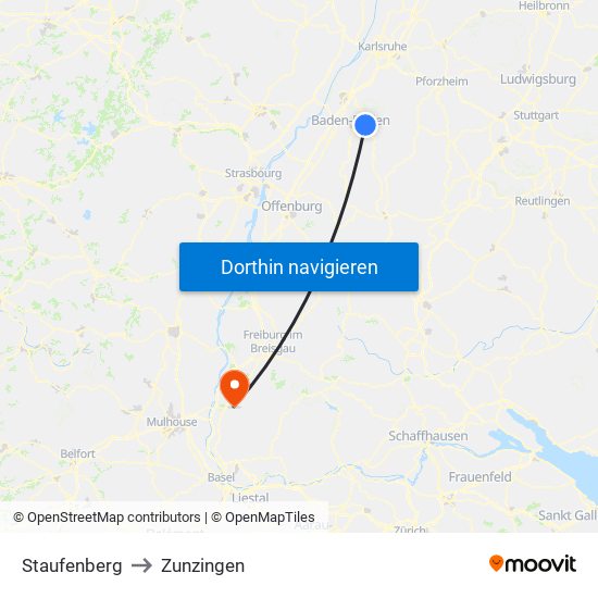 Staufenberg to Zunzingen map