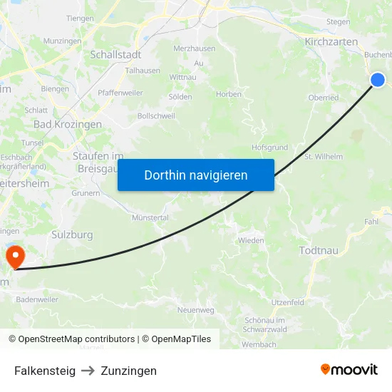 Falkensteig to Zunzingen map