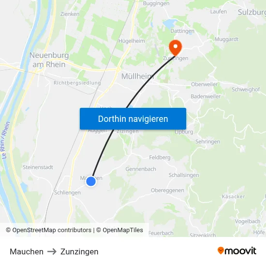 Mauchen to Zunzingen map