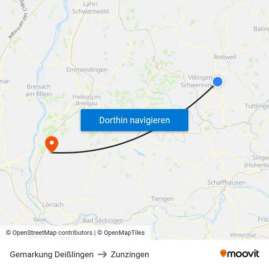 Gemarkung Deißlingen to Zunzingen map