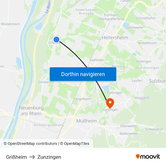 Grißheim to Zunzingen map