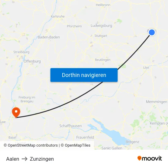 Aalen to Zunzingen map
