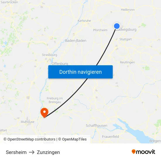 Sersheim to Zunzingen map