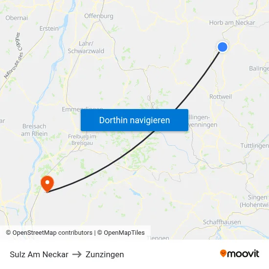 Sulz Am Neckar to Zunzingen map