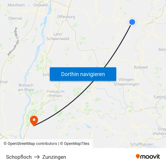 Schopfloch to Zunzingen map