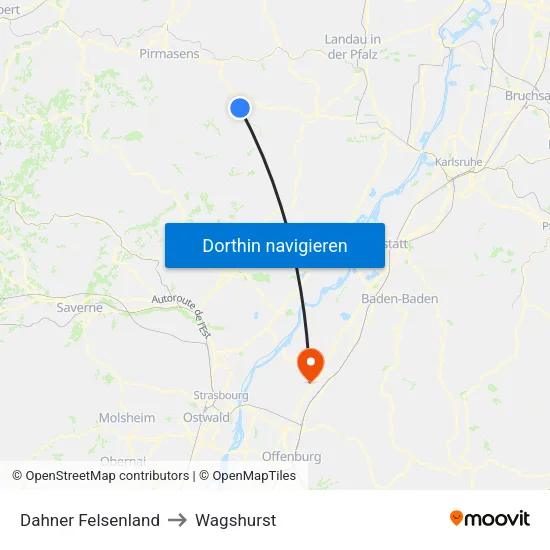 Dahner Felsenland to Wagshurst map
