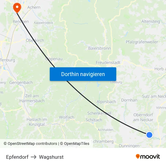 Epfendorf to Wagshurst map