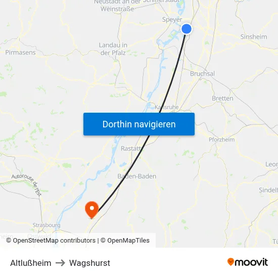 Altlußheim to Wagshurst map