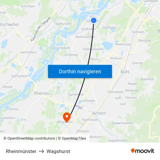 Rheinmünster to Wagshurst map