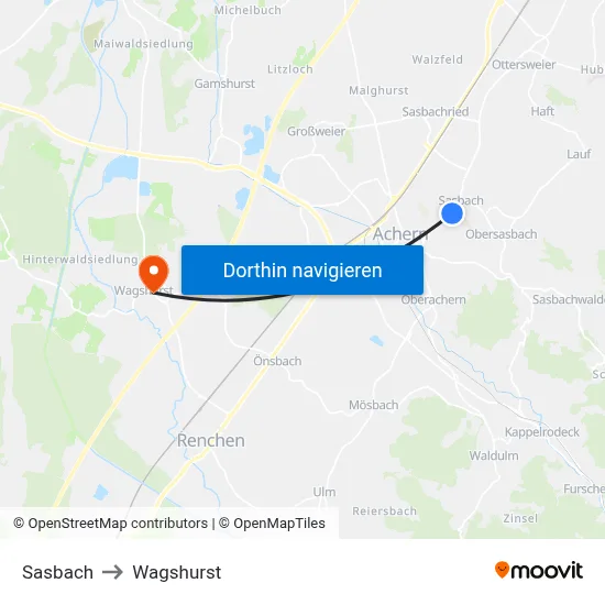 Sasbach to Wagshurst map
