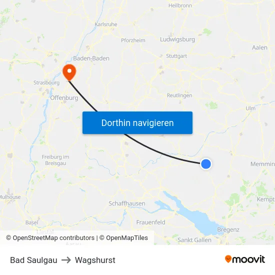 Bad Saulgau to Wagshurst map