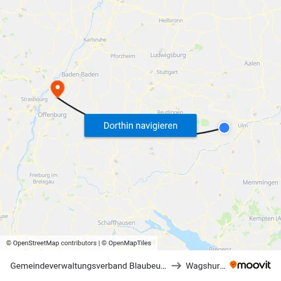 Gemeindeverwaltungsverband Blaubeuren to Wagshurst map