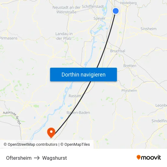 Oftersheim to Wagshurst map
