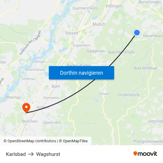Karlsbad to Wagshurst map