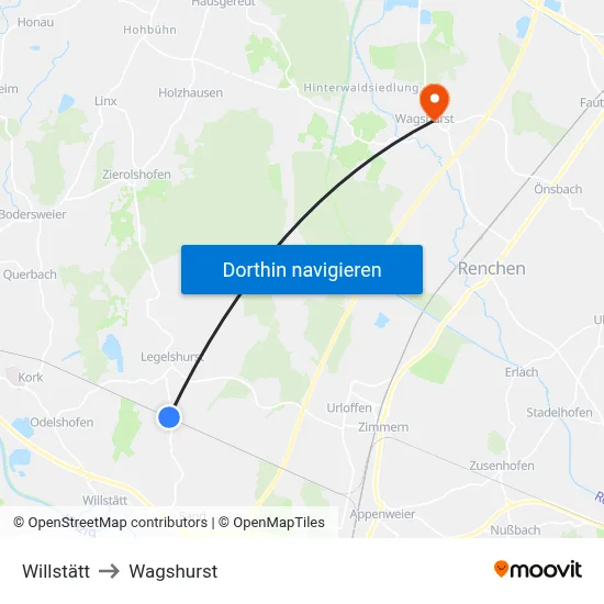 Willstätt to Wagshurst map