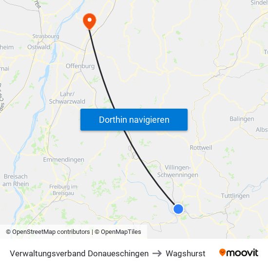 Verwaltungsverband Donaueschingen to Wagshurst map