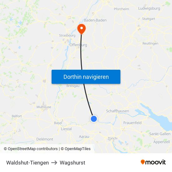 Waldshut-Tiengen to Wagshurst map