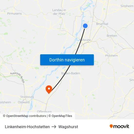 Linkenheim-Hochstetten to Wagshurst map