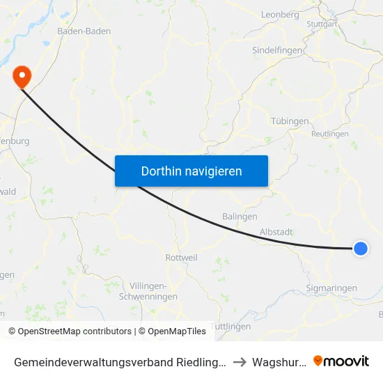 Gemeindeverwaltungsverband Riedlingen to Wagshurst map