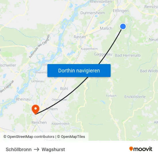 Schöllbronn to Wagshurst map