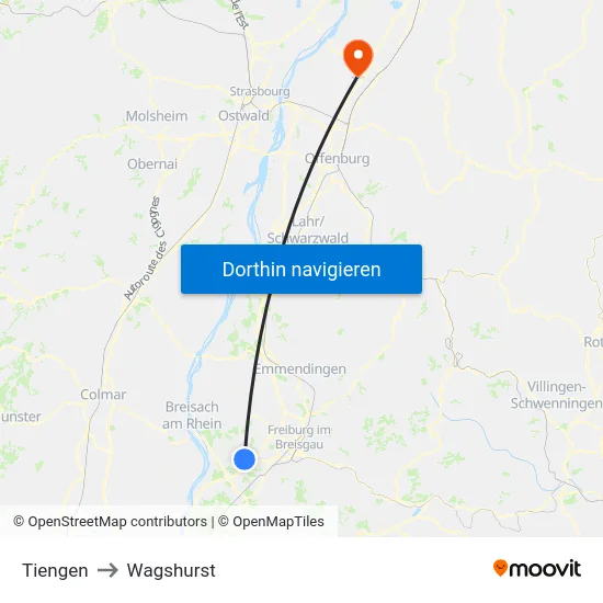 Tiengen to Wagshurst map
