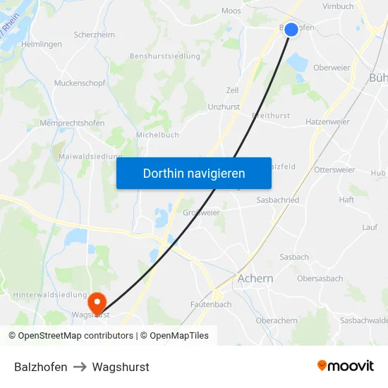 Balzhofen to Wagshurst map