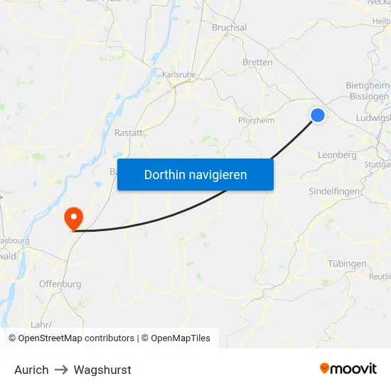 Aurich to Wagshurst map